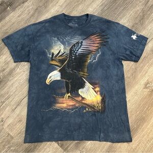 The Mountain Shirt Mens Large Blue Tie Dye Bald Eagle American Nature Graphic